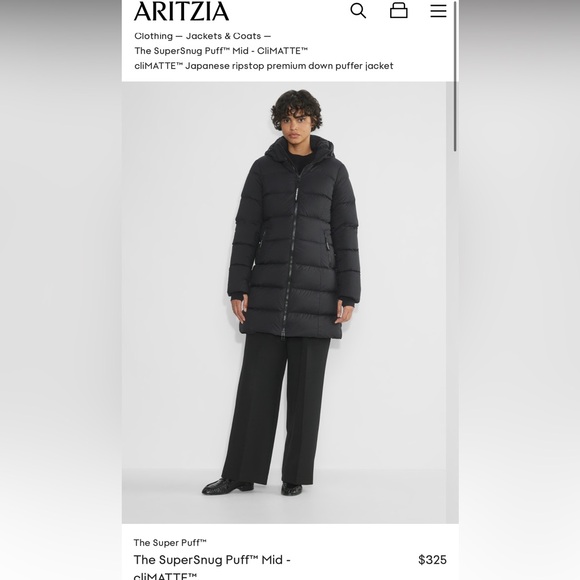 Aritzia THE SUPERSNUG PUFFER MID 
- size large
-color black - Picture 1 of 13